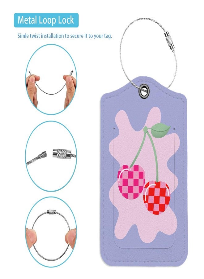 LARTSFRO Preppy Pink Cherries Luggage Tags for Suitcases, Purple Luggage Tag, Back to School, Trendy Girly 2 Pack Travel Luggage Tags, Teen Girls Gifts Suitcase Tags - Image 3